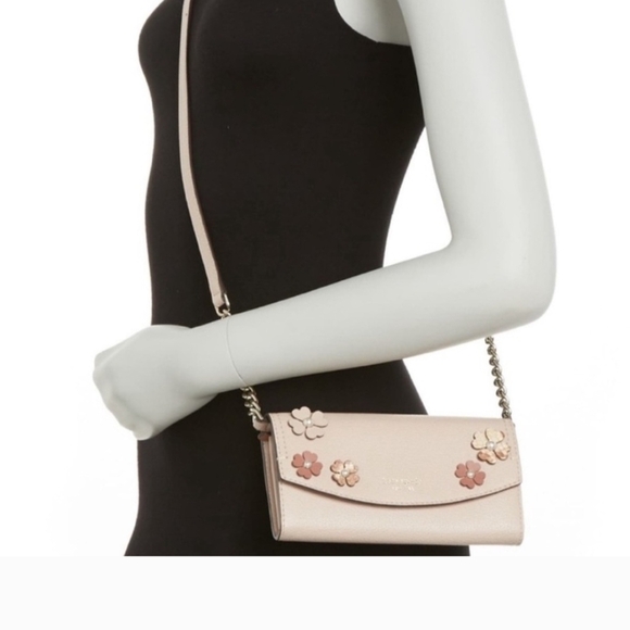 Kate Spade Beige Floral Clutch with Chain